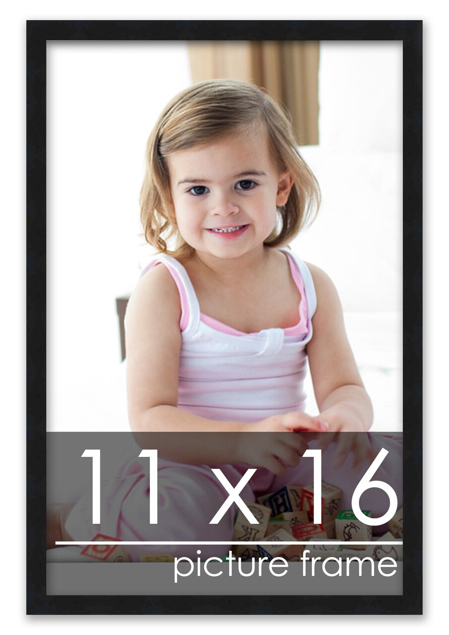 11x16 Simple Black Picture Frame - UV Acrylic, Foam Board Backing, Hanging Hardware